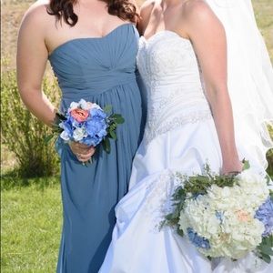 Steel blue David’s bridal bridesmaid dress F15555